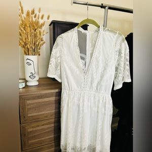 Haute - Chic White V Neck Dress. Great for Graduation, Engagement, Bridal 💍